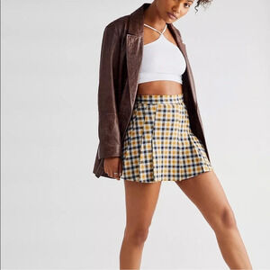 Free People Honey Plaid Pleated Gingham Skirt Size 12 NWOT